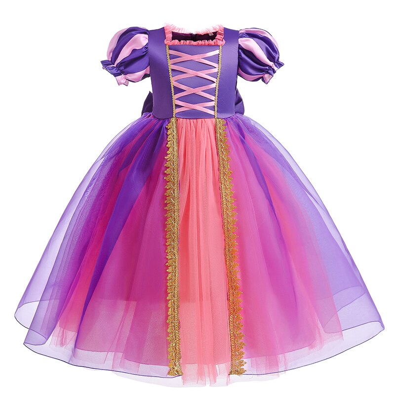 Disney Girls Cosplay Tangled Rapunzel Princess Dresses Kids Costume Fancy Purple Luxury Mesh Clothes Birthday Party Ball Gown