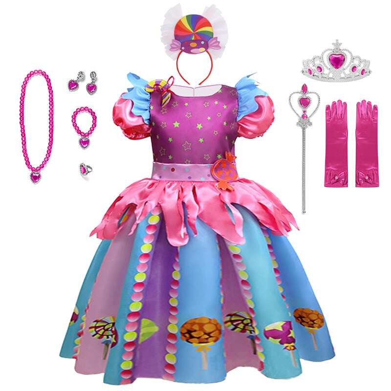 NEW Girl Cute Candy Princess Dress Puff Sleeve Lollipop Costume Kids Cosplay Performance Set