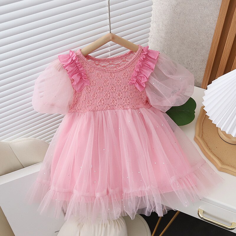 Baby Girls Snow White Princess Dress Summer Puff Sleeve Mesh Dress