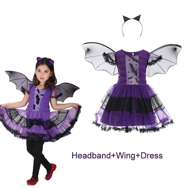 2023 Halloween Costume for Kids Girls Pumpkin Witch Vampire Cosplay Fancy Dress Children Carnival Party Cape Dresses Set 1-12Yrs