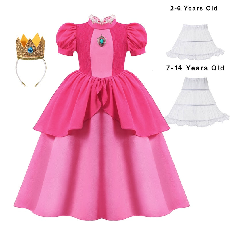 Peach Princess Dress For Girl Halloween Cosplay Costume Children Stage Performance Clothes Kids Birthday Carnival Party Outfits