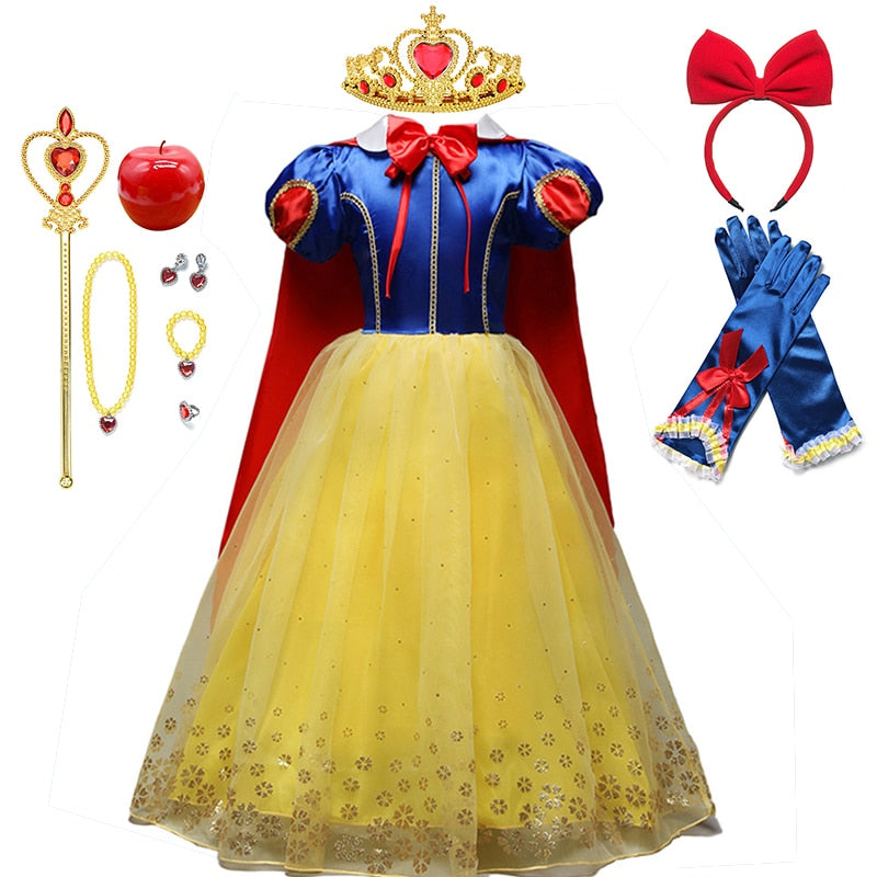 Disney Princess Snow White Dress for Girl Costume Kids Cosplay Puff Sleeves Mesh Ball Gown Clothes Children Party Birthday Dress