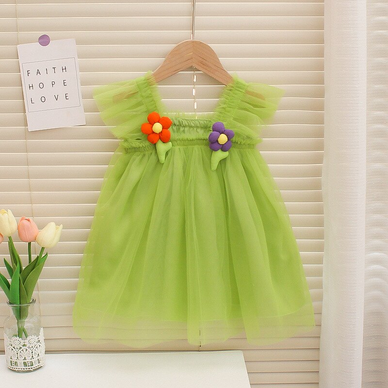 Baby Girls Snow White Princess Dress Summer Puff Sleeve Mesh Dress