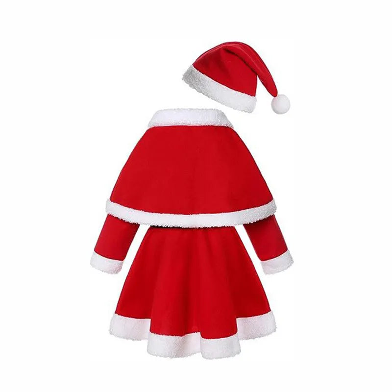 Toddler Baby Girls Christmas Elk Hooded Costume Red Santa Claus Long Sleeve Princess Dress With Belt & Hat Shawl Xmas Outfits