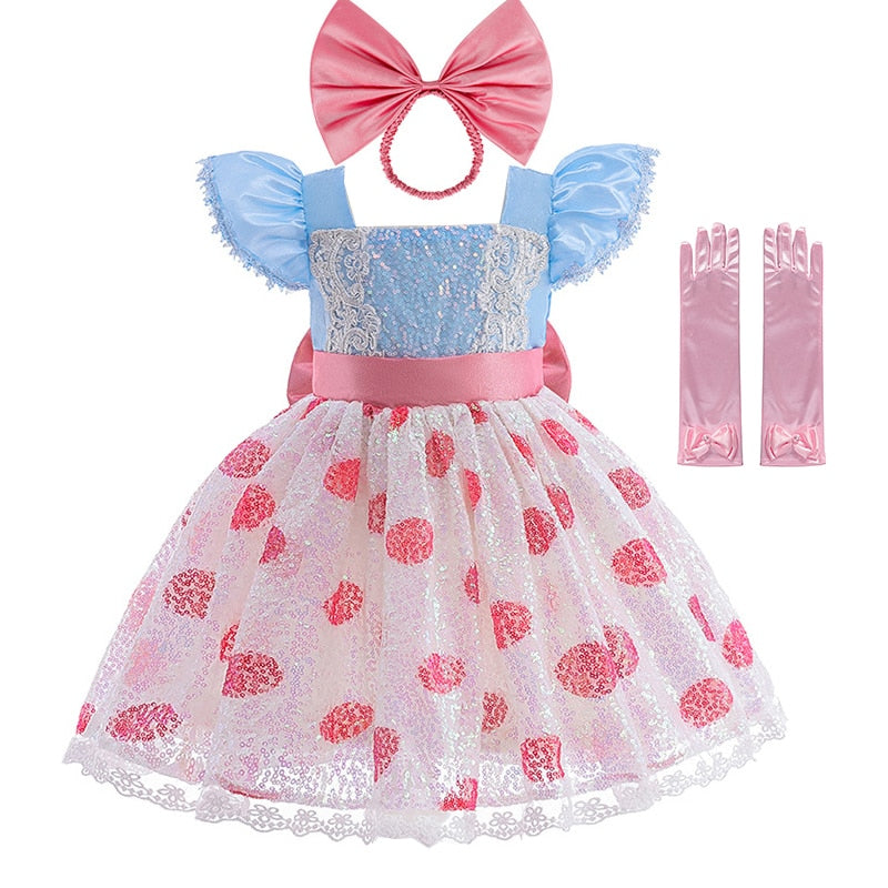 New Toy Story 4 For Girls Costume Kids Cosplay Bo Peep Pink Clothes Summer Fly Sleeve Sequins Dresses Fancy Princess Dress 1-7T