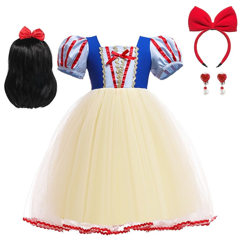 Disney Princess Snow White Dress for Girl Costume Kids Cosplay Puff Sleeves Mesh Ball Gown Clothes Children Party Birthday Dress