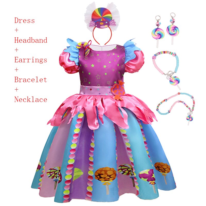 NEW Girl Cute Candy Princess Dress Puff Sleeve Lollipop Costume Kids Cosplay Performance Set