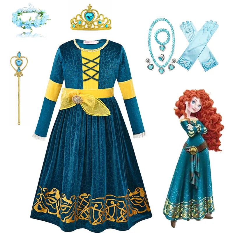 Merida Princess Costume Cosplay Party Birthday Gift Dress Up For Girls Brave Girl Carnival Halloween Fancy Clothing