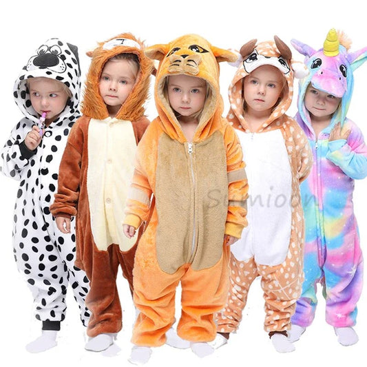 Kids Pajamas Girls Boys Sleepwear Baby Jumpsuit Night Clothes Animal Cartoon Lion Flannel Unicorn Children's Pyjamas For 6 8 10T