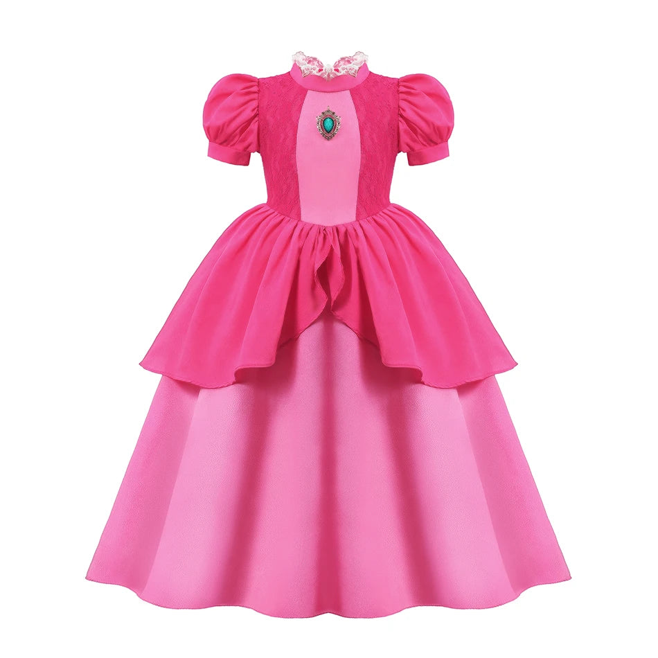 Peach Princess Dress Children Girls Peach Cosplay Costumes Pink Cute Clothes Baby Girls Carnival Birthday Party Clothings 2-10Y