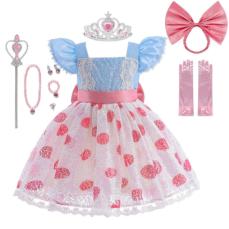 New Toy Story 4 For Girls Costume Kids Cosplay Bo Peep Pink Clothes Summer Fly Sleeve Sequins Dresses Fancy Princess Dress 1-7T