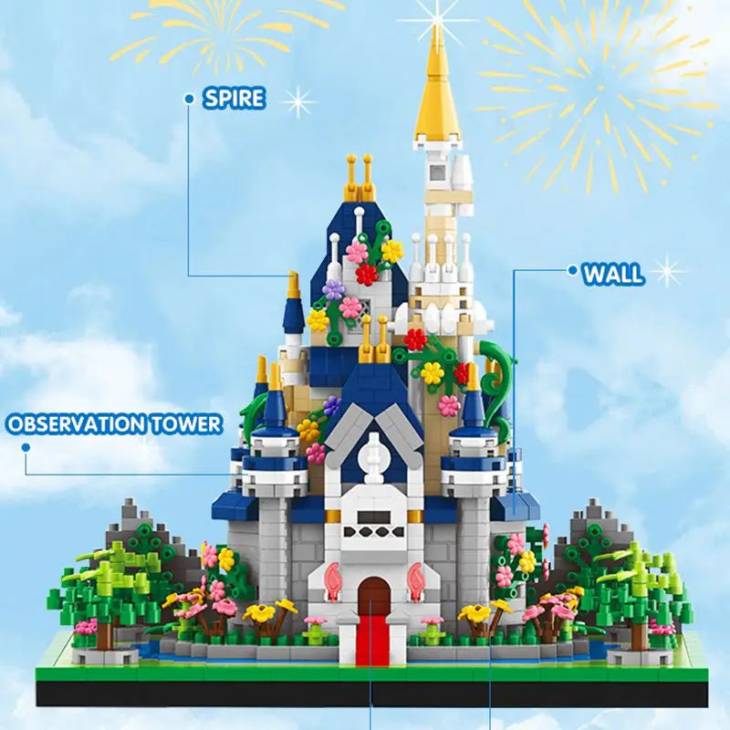 Princess Castle Building Blocks Model Set Pink Blue Church City Classic Cartoon Bricks Construction Toys Adult Home Decorations