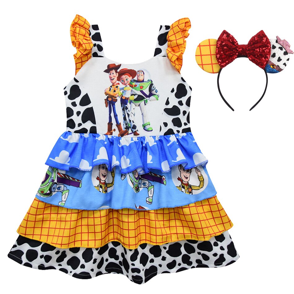 Girls Buzz Lightyear Dress Woody Cartoon Cow Frocks Toy Story Halloween Clothes Party