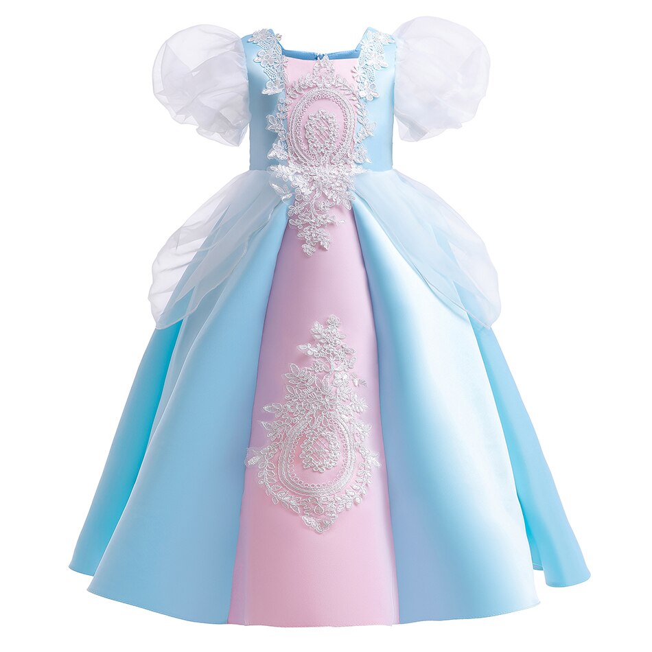 Disney New Fancy Cinderella Puff Sleeve Lace Ball Gown Princess Dress for Girls