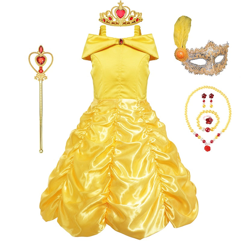 Disney Belle Dress for Girl Princess Kids Embroidery Ball Gown Child Cosplay Beauty and beast Costume Fancy Party Clothing Girls