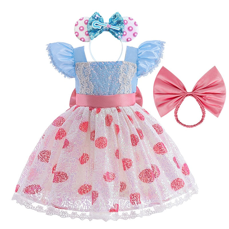 New Toy Story 4 For Girls Costume Kids Cosplay Bo Peep Pink Clothes Summer Fly Sleeve Sequins Dresses Fancy Princess Dress 1-7T