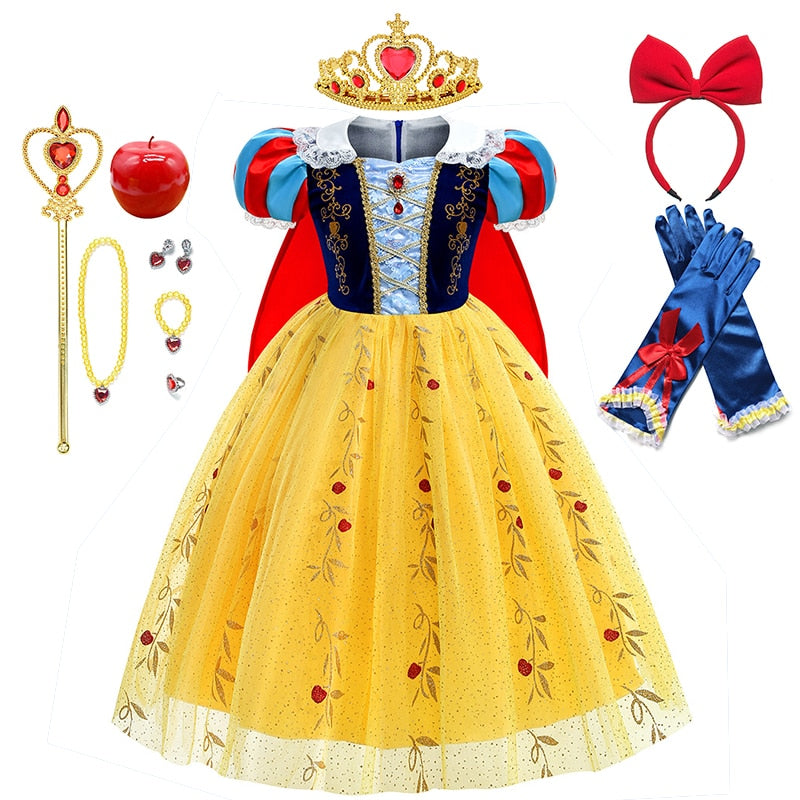 Disney Princess Snow White Dress for Girl Costume Kids Cosplay Puff Sleeves Mesh Ball Gown Clothes Children Party Birthday Dress