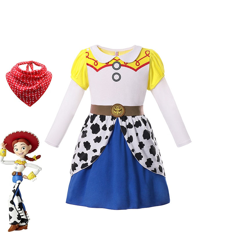 Disney Toy Story 4 Jessie Cosplay Carnival Princess Dress Long  Sleeves Girls Costume With Headband For Halloween Birthday Party