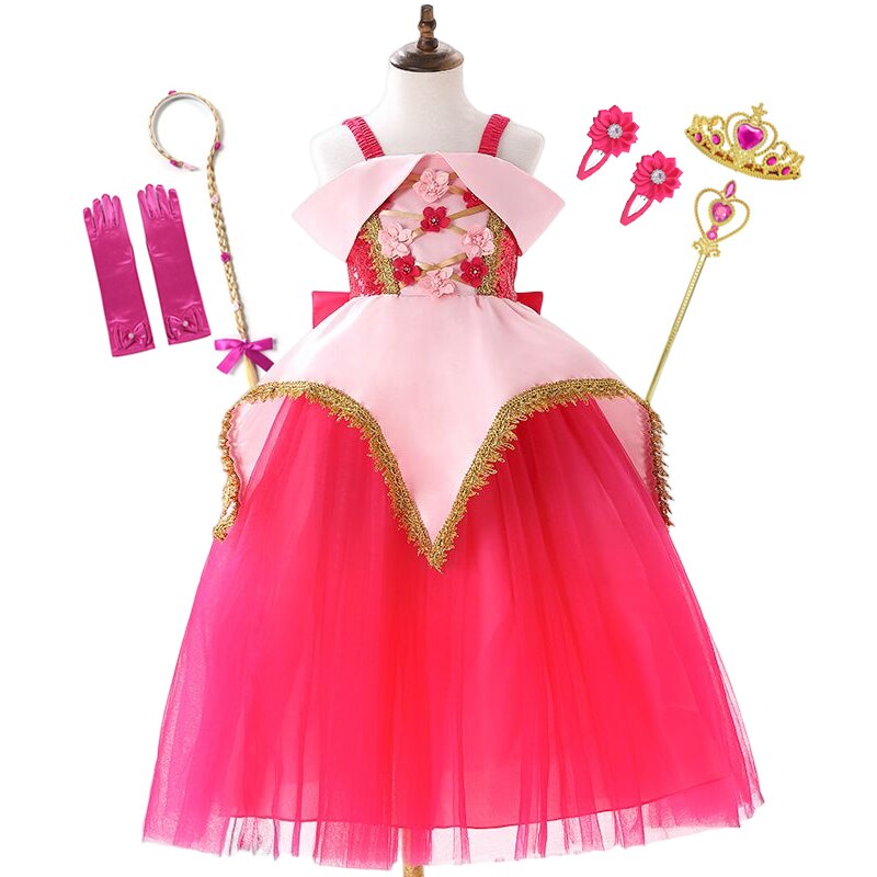 New Girls Fancy Flower Ball Gown of Disney Aurora Princess Dress