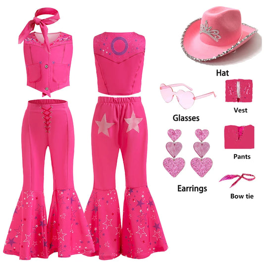 Barbi Dresses For Girls Cosplay Role Play Children Cosplay Pink Girl Costume Fashion Clothing Carnival Kids Party Barbi Vests