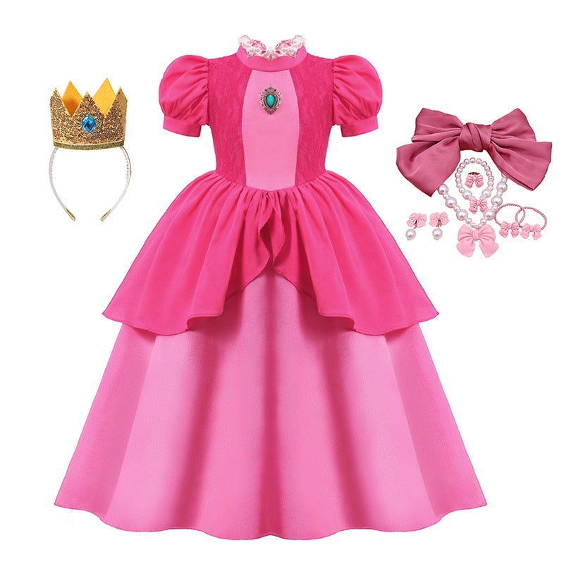 Peach Princess Dress For Girl Halloween Cosplay Costume Children Stage Performance, Birthday, Carnival Party