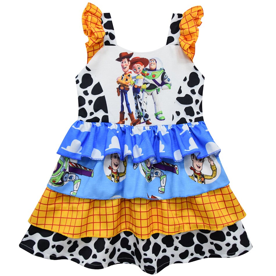 Girls Buzz Lightyear Dress Woody Cartoon Cow Frocks Toy Story Halloween Clothes Party