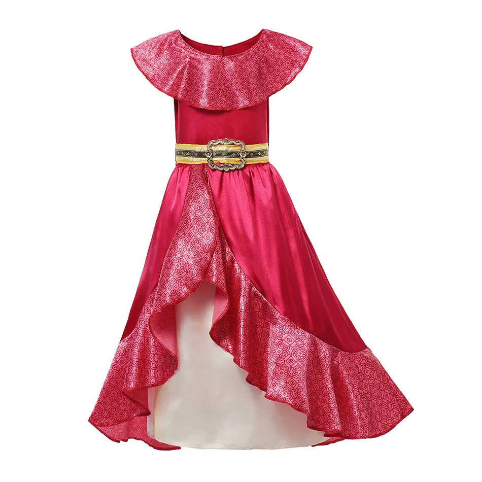 Disney Elena Princess Costume for Girl Fancy Anime Role Play Clothes Halloween Carnival Cosplay Outfit Kid Red Ruffle Long Dress