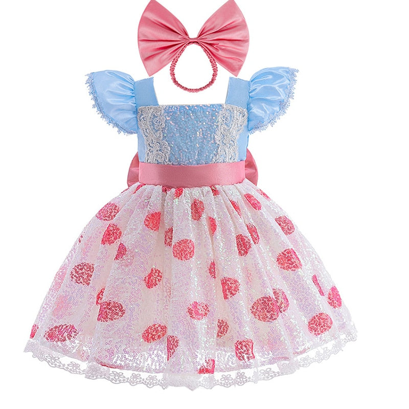 New Toy Story 4 For Girls Costume Kids Cosplay Bo Peep Pink Clothes Summer Fly Sleeve Sequins Dresses Fancy Princess Dress 1-7T