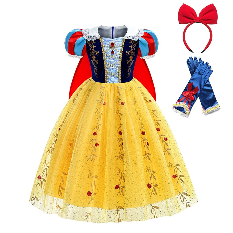 Disney Princess Snow White Dress for Girl Costume Kids Cosplay Puff Sleeves Mesh Ball Gown Clothes Children Party Birthday Dress