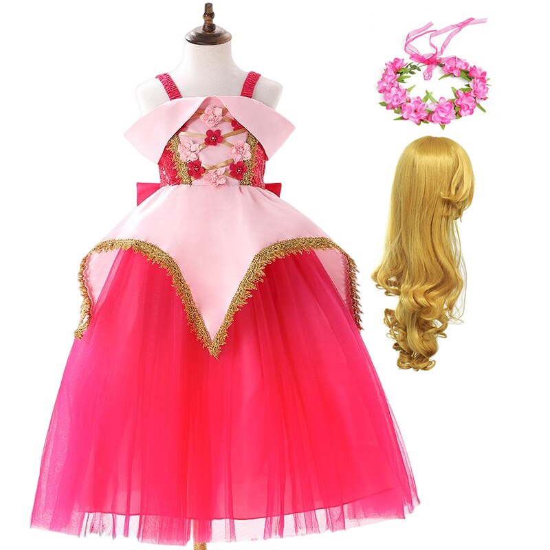 New Girls Fancy Flower Ball Gown of Disney Aurora Princess Dress