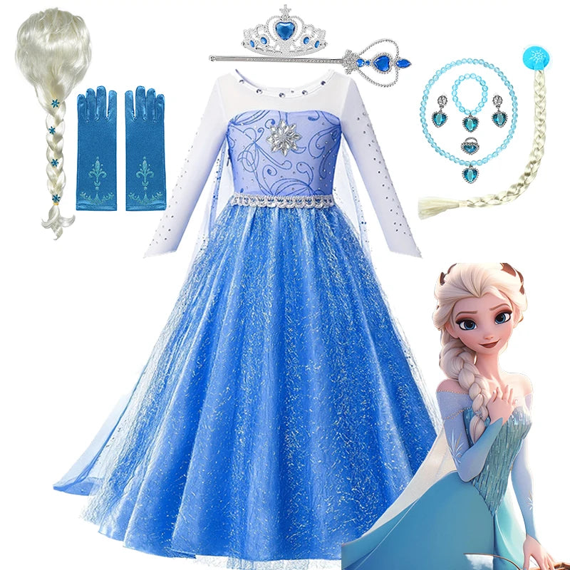 2-10T Elsa Cosplay Dress for Girls Birthday Role Elsa Princess Dress For Kids Halloween Carnival Easter Party Cosplay Costume