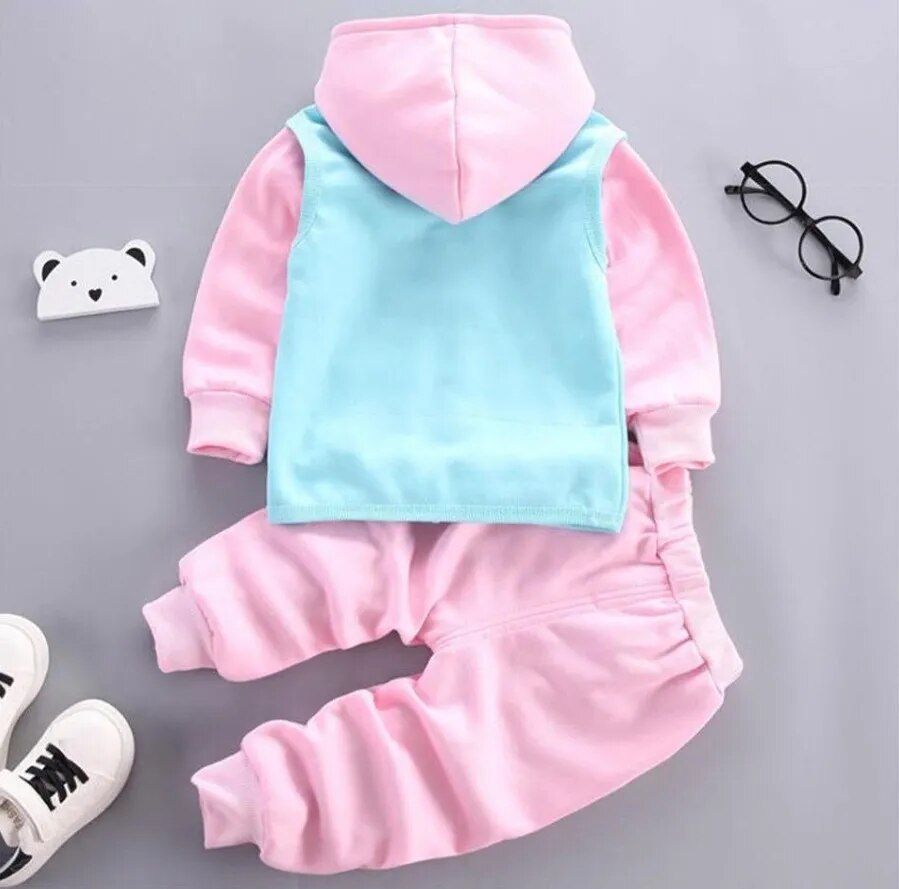 Children Christmas Clothing Set Autumn Cartoon Bear Jacket Vest Pants Thick Fleece 3Pcs Cotton Sport Suit For Girls Warm Outfits