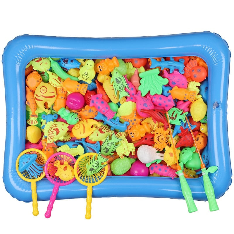 Kids Fishing Toy Set Play Water Toys for Baby Magnetic Rod and Fish with Inflatable Pool Outdoor Sport Toys for Children