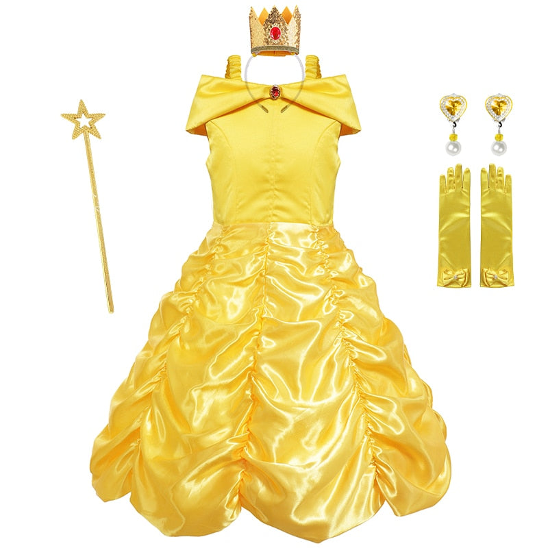 Disney Belle Dress for Girl Princess Kids Embroidery Ball Gown Child Cosplay Beauty and beast Costume Fancy Party Clothing Girls