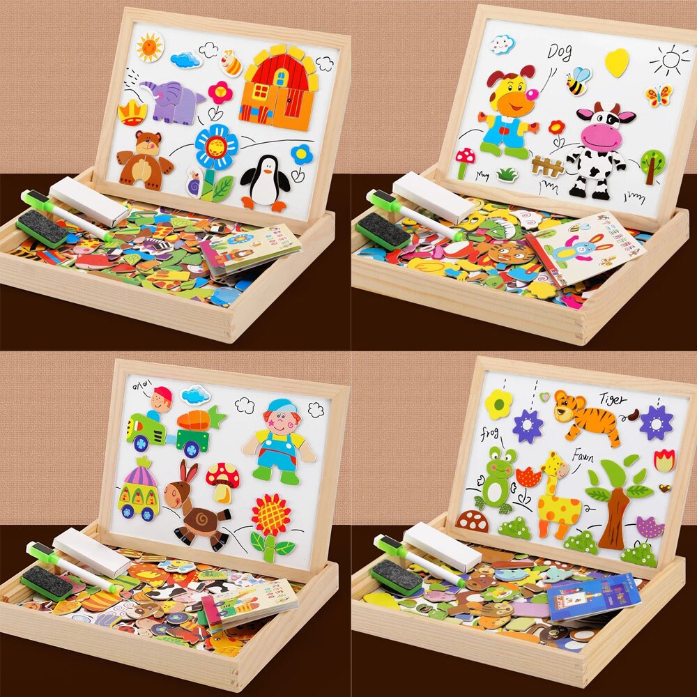 Wooden Multifunction Children Animal Puzzle Writing Magnetic Drawing Board Learning Educational Toy