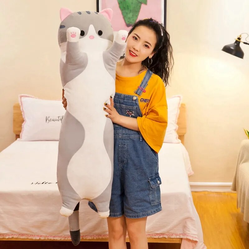 160cm Ultra Soft Cat Plush Long Pillow Down Cotton Stuffed Cartoon Kitten Cats Doll Plushie Peluche Sleeping Leg Pillow Gift