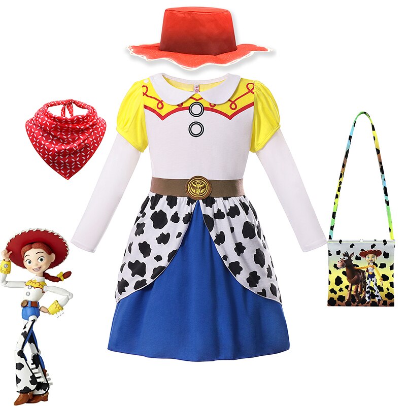 Disney Toy Story 4 Jessie Cosplay Carnival Princess Dress Long  Sleeves Girls Costume With Headband For Halloween Birthday Party