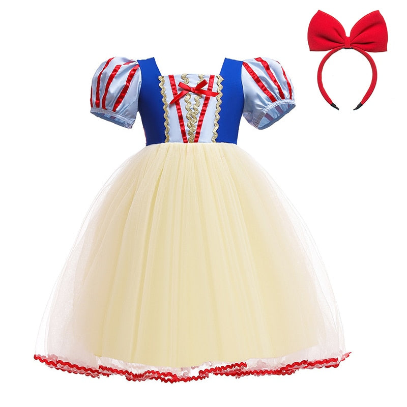 Disney Princess Snow White Dress for Girl Costume Kids Cosplay Puff Sleeves Mesh Ball Gown Clothes Children Party Birthday Dress