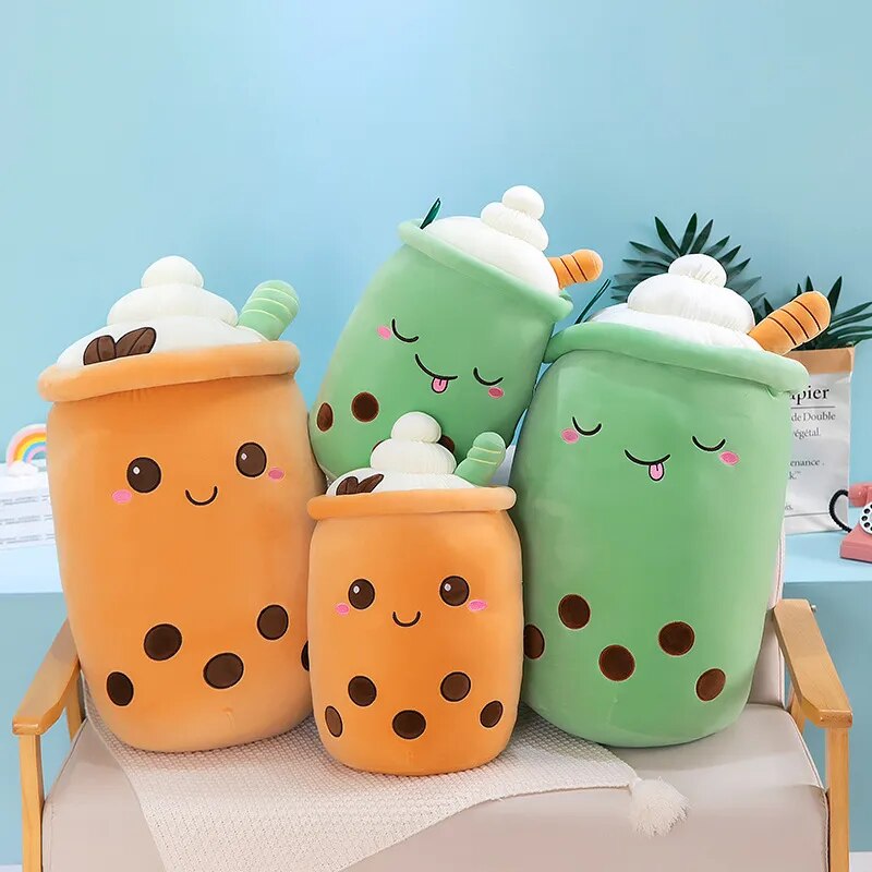 24~70cm Milk Tea Pillow Squishy Pearls Boba Bubble Tea Stuffed Drink Bottle Soft Panda Rabbit Ice Cream Food Plushie Peluche