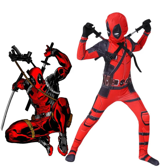 Deadpool Cosplay Costume Marvel Superhero Wade Cosplay Costume Bodysuit Jumpsuit Arms Weapon Suit Halloween Man Kiid