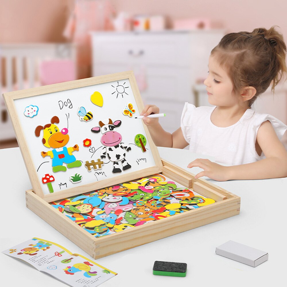 Wooden Multifunction Children Animal Puzzle Writing Magnetic Drawing Board Learning Educational Toy