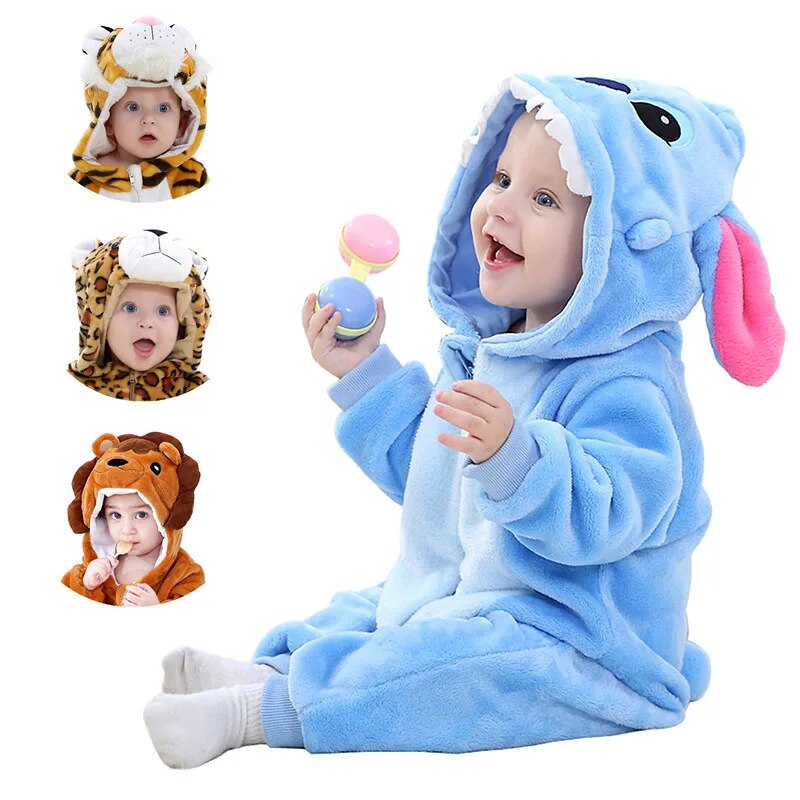 Toddler Animal Crawling Costume Lion Cosplay Costume Baby Harvest Halloween Play Hooded Costume for 2-3Y Boys Girls Warm Pajamas