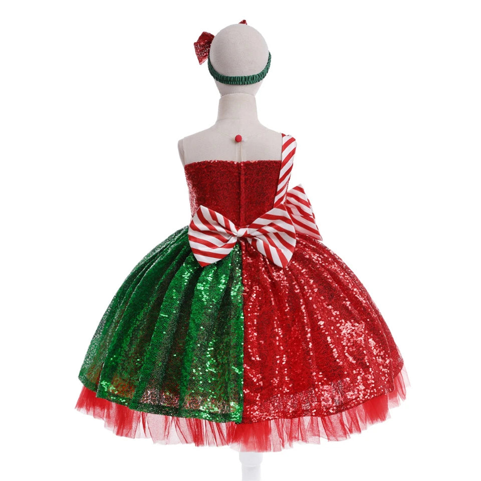 3 to 10 Years Christmas Sequin Dress for Girls Gala Dresses Xmas Kids Masquerade Party Performance Junior Children's Clothing