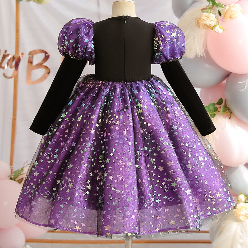 Luxury Winter Halloween Girls Purple Witch Costume Dresses with Props