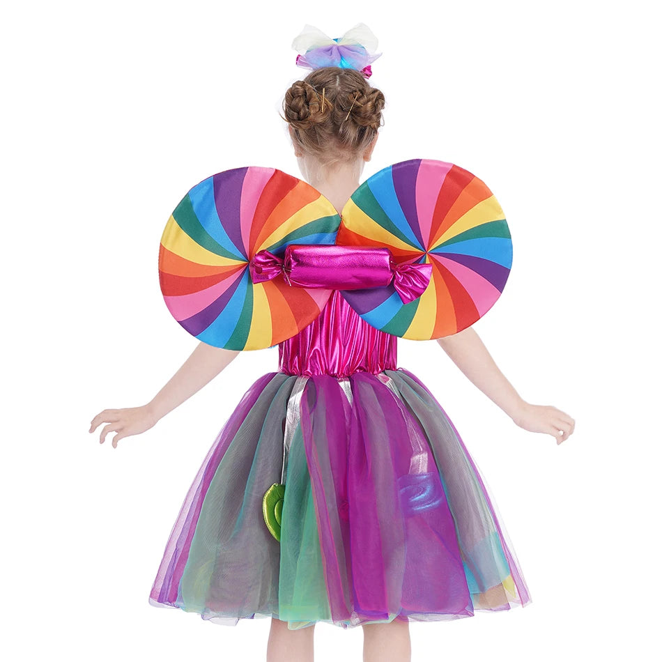 LED Light up Purim 2024 Kid Disguise Candy Dress for Girls Cosplay Costume Fancy Children Colorful Dresses Birthday Party Gift