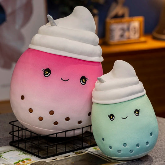 Cute Ice-cream Boba Tea Plush Stuffed Food Milk Tea Soft Doll Bubble Fruit Tea Cup Pillow Cushion Kids Toys Birthday Gift