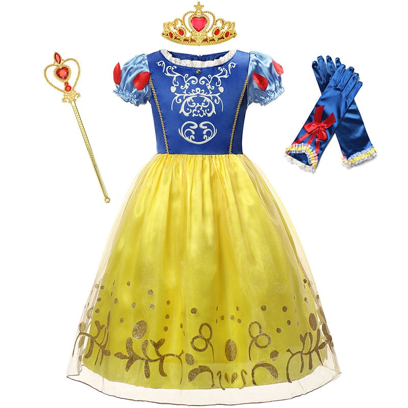 Disney Princess Snow White Dress for Girl Costume Kids Cosplay Puff Sleeves Mesh Ball Gown Clothes Children Party Birthday Dress