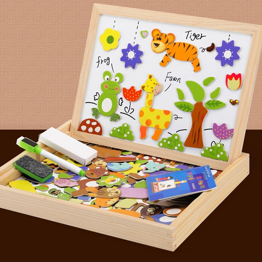 Wooden Multifunction Children Animal Puzzle Writing Magnetic Drawing Board Learning Educational Toy