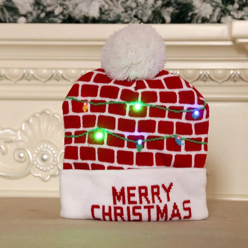 LED Christmas Hat Sweater Knitted Beanie Christmas Light Up Knitted Hat Christmas Gift for Kids Xmas 2023 New Year Decorations