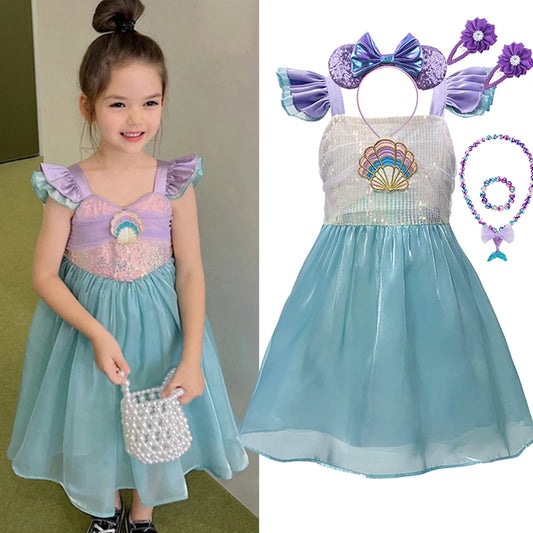 2024 Girls Summer Casual Mermaid Dress Children Baby Fashionable Sleeveless Princess Tank Top Dress Girls Cosplay Carnival Dress